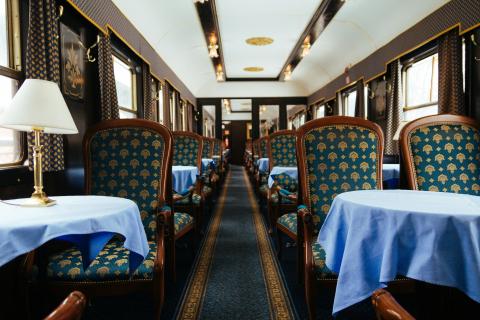 Inside train dining car