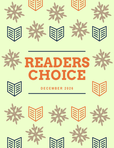 Green background with tiled books and snowflakes icons all over. Center text says "Reader's Choice".