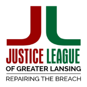 Logo for the Justice League featuring a red J and green L