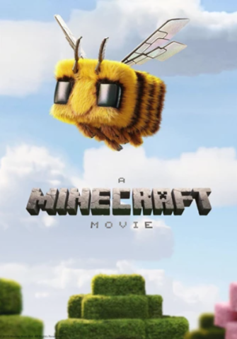 movie poster for a minecraft movie with a minecraft square bee flying in the sky