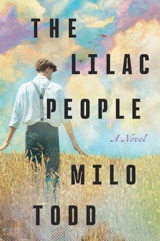 pastel watercolors showing a young person walking through a field with a purple and blue sky above.