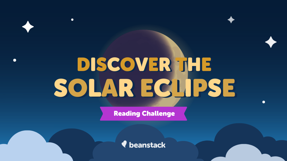 Starry sky background with text Discover the Solar Eclipse