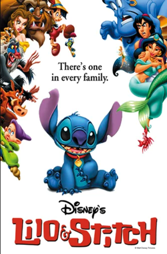 Movie poster for Lilo and stitch showing stitch a blue creature